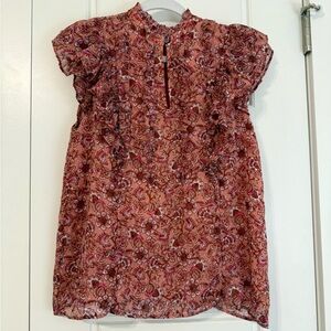 LOFT Floral Ruffle Sleeve Blouse Size S